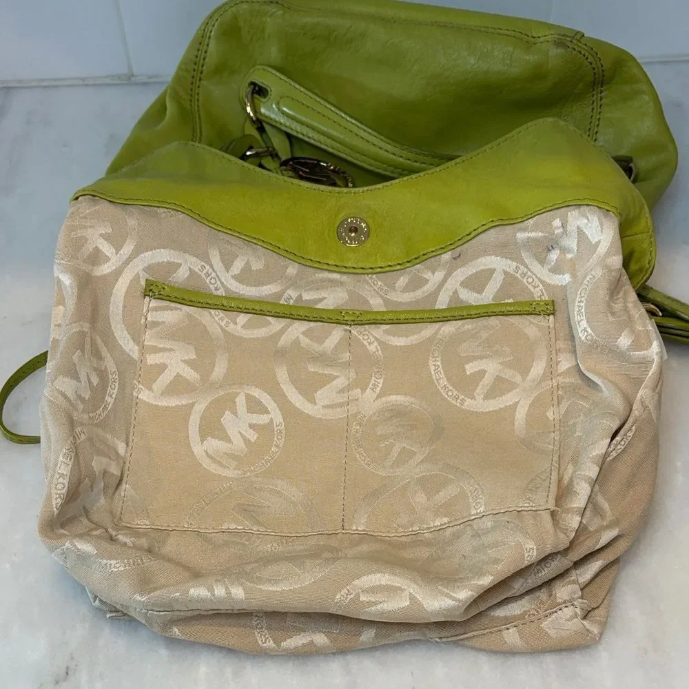 Michael Kors Bag Purse Handbag Leather Lillie Chartreuse Chainlink Hobo Shoulder